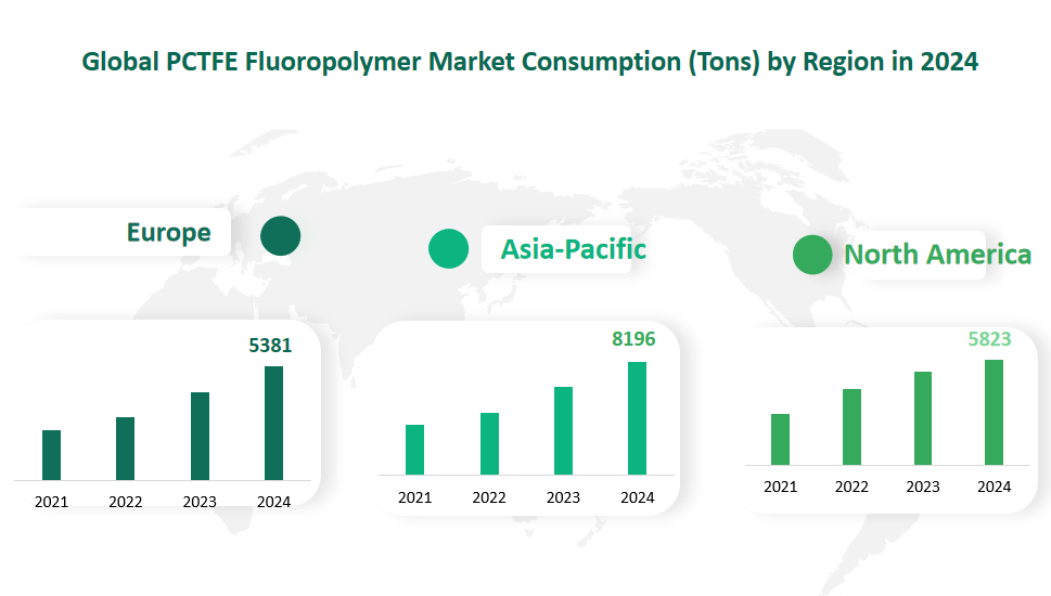 2024 年全球 PCTFE 氟聚合物市场消费量（吨）各地区